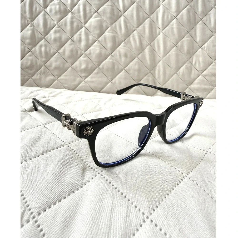 Square Fashion Glasses Black Gothic Cross Floral Clear Lens Eyewear